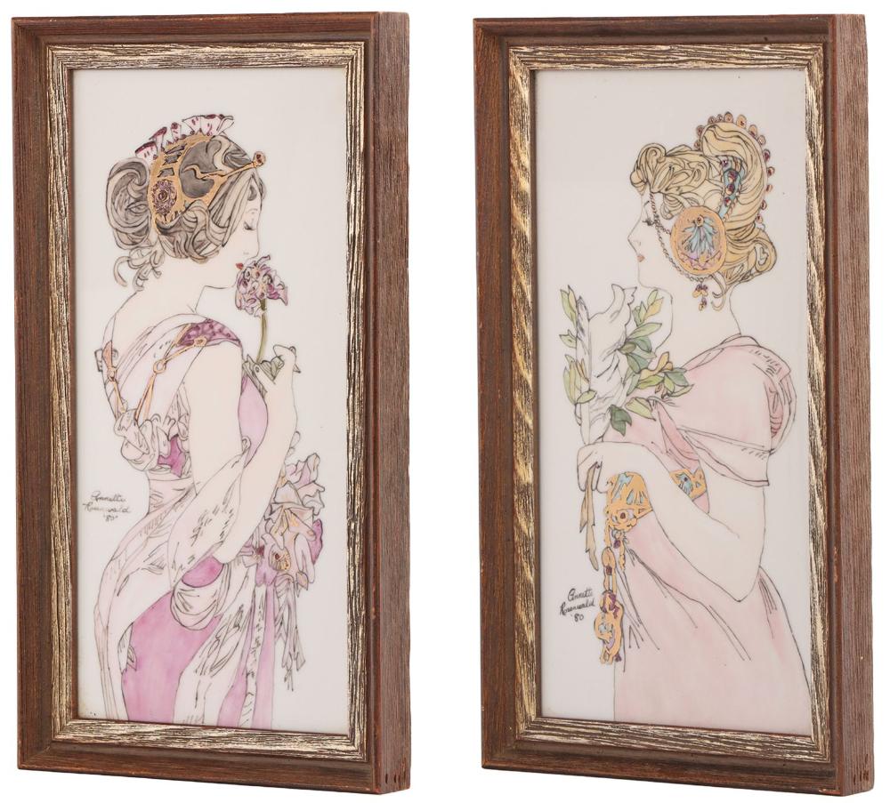 LA PRIMEVERE AND LA PLUME AFTER ALPHONSE MUCHA (CZECH, 1860-1939), PORCELAIN PANELS, SIGNED