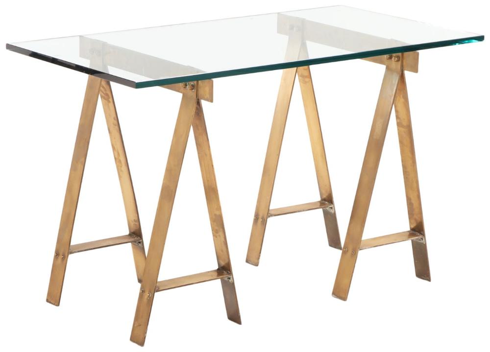 CAMPAIGN STYLE BRONZE AND GLASS WRITING TABLE C 1970.