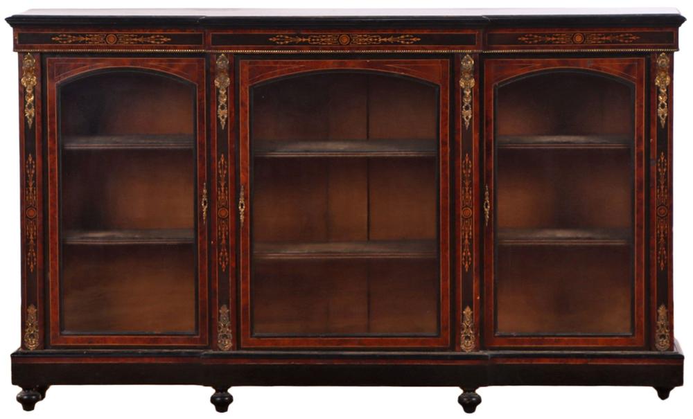 THREE DOOR PARTIAL EBONIZED AND BRONZE MOUNTED CABINET WITH INLAY C 1860.