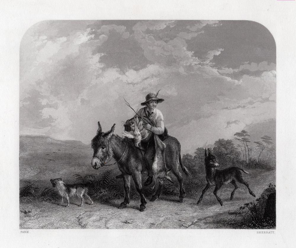 Henry Park 1800s Engraving THE HUNTER'S RETURN Framed Signed