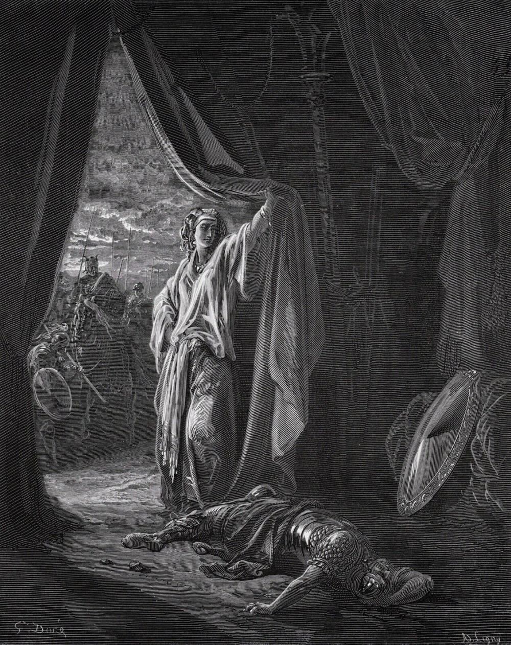 Gustave Dore 1800s Religious Woodcut JAEL KILLS SISERA Signed Framed