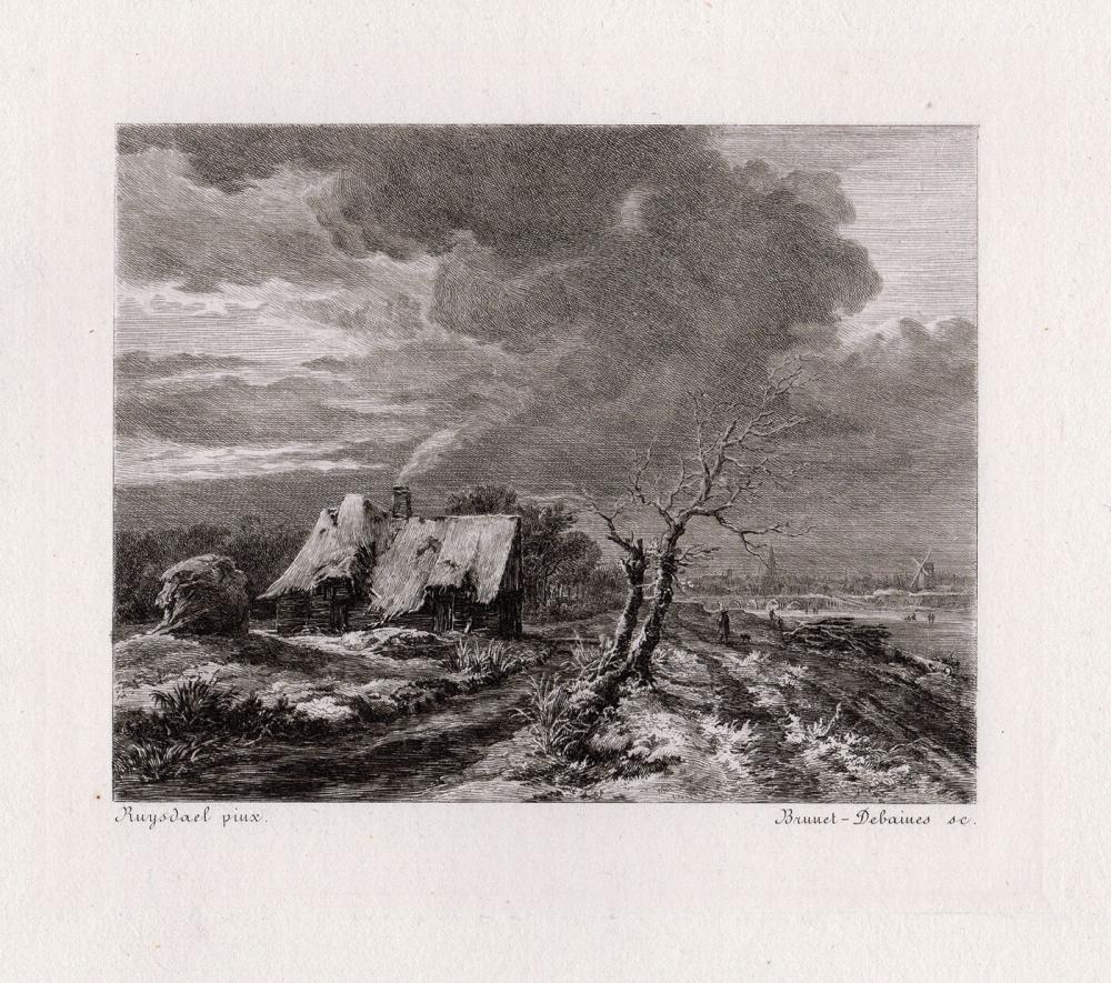 1874 Jacob Isaackszoon van Ruisdael Winter Landscape with a View of the Amstel River and Amsterdam etching signed
