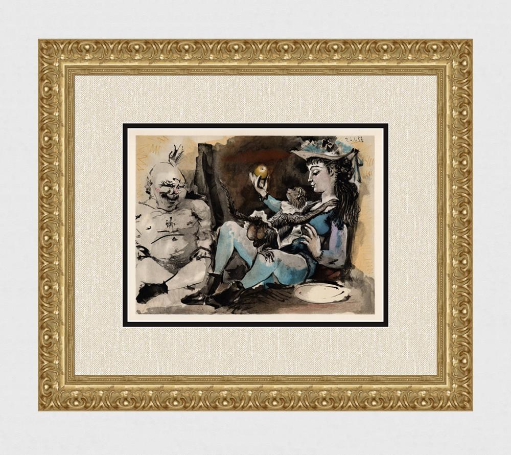 After Pablo Picasso 1954 Woman with Monkey Color Lithograph Framed