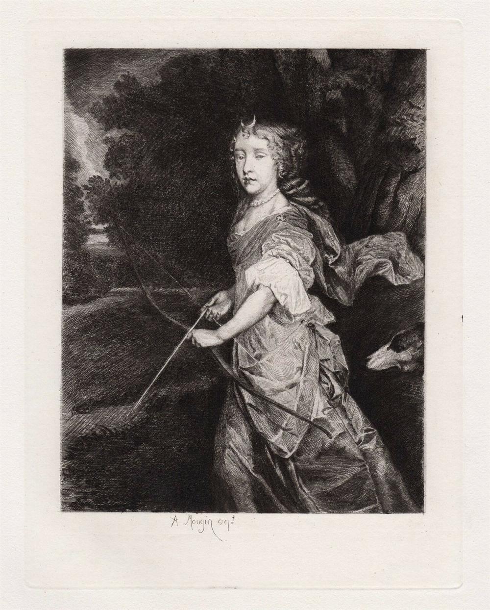 Sir Peter Lely 1877 etching Diana the Huntress signed Framed