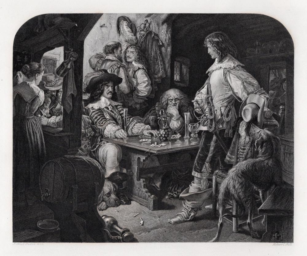 JOSEPH NOEL PATON 1800s Engraving Late Evening Drinking Wine FRAMED Signed