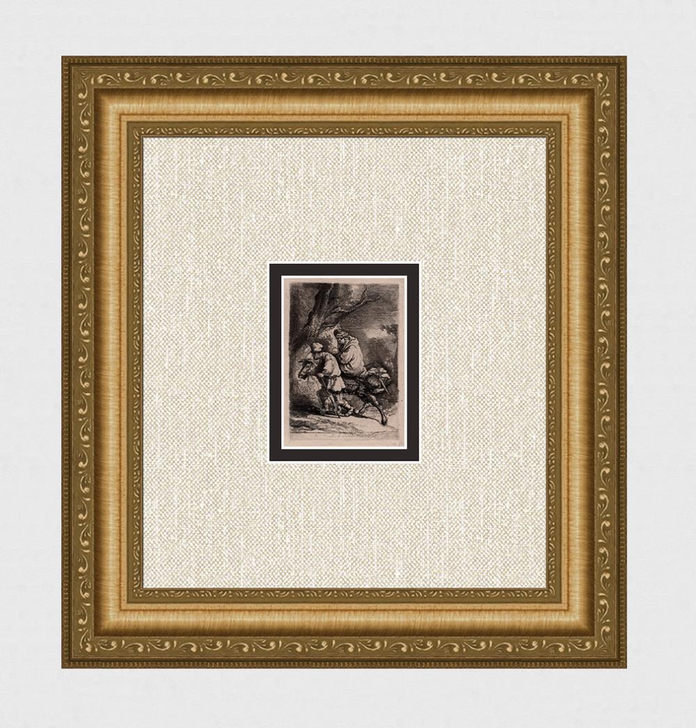 REMBRANDT 1800s Etching B52 The Flight into Egypt, Small Plate Signed DURAND