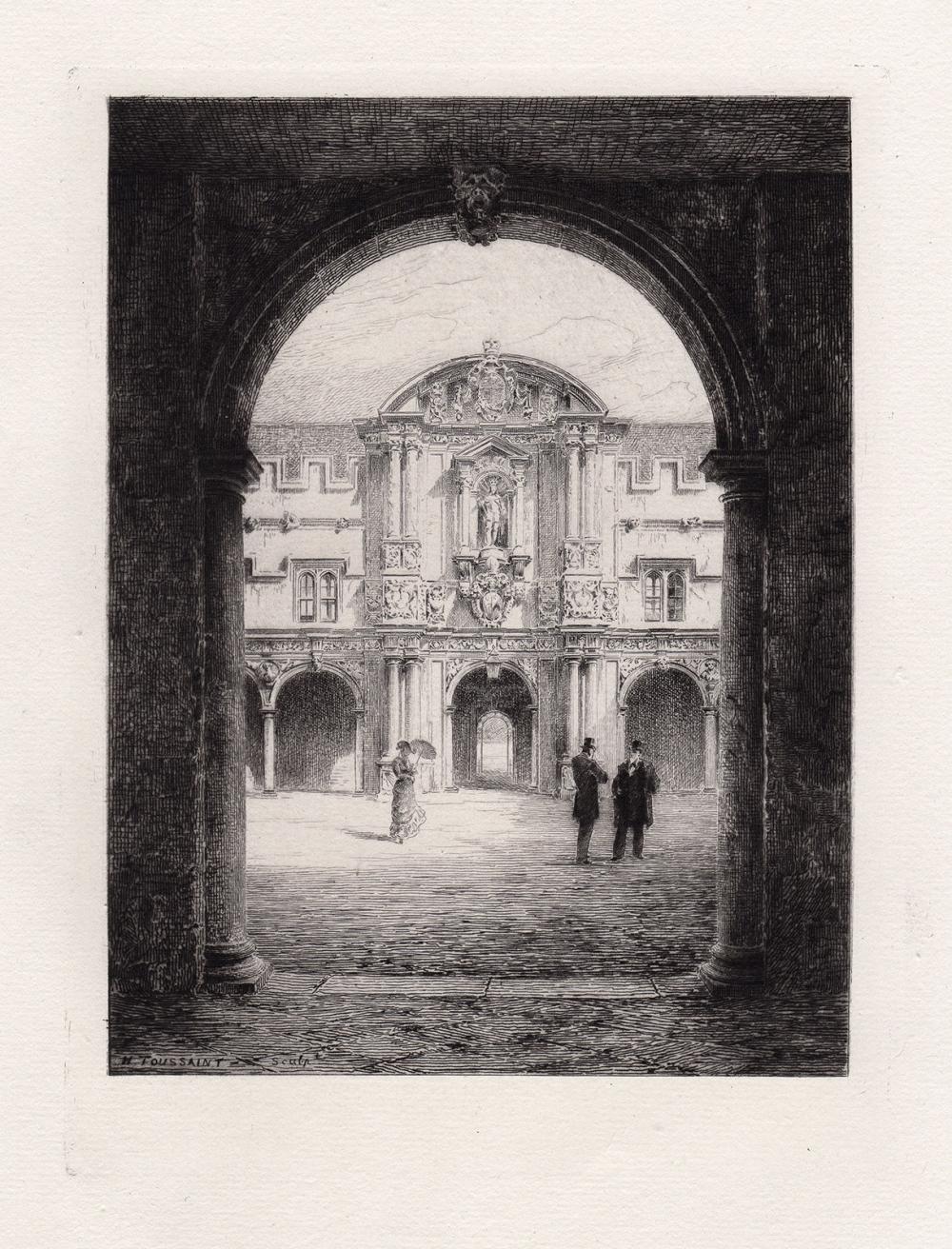 Charles Henri Toussaint 1879 etching Gateway of St. John's College signed
