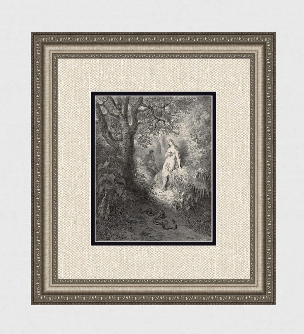 Gustave Dore Eve and the serpent (Milton's Paradise Lost) c. 1880 Woodcut Signed