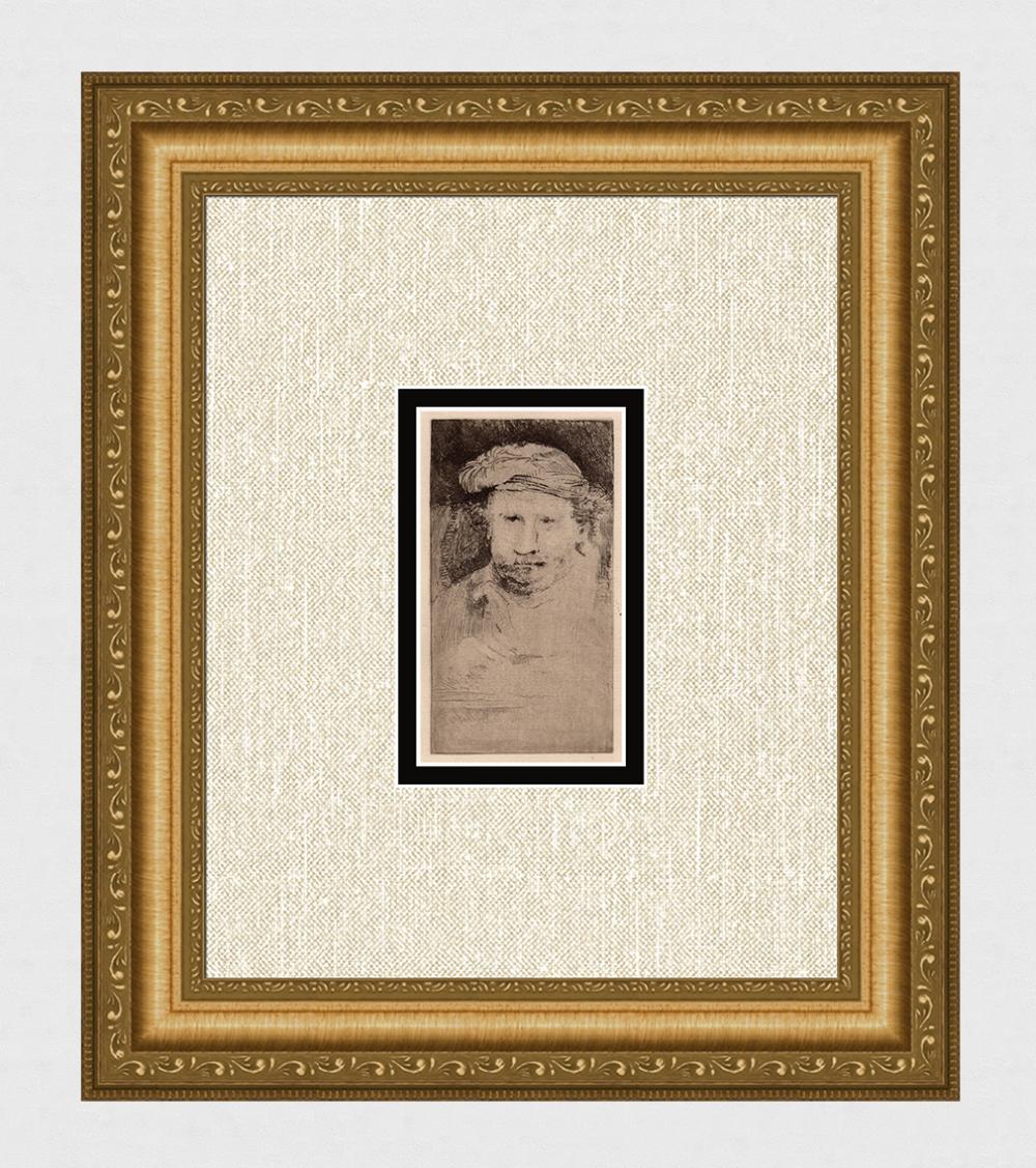 1800s Rembrandt Etching S379 Old Man with a Cap DURAND Original Framed