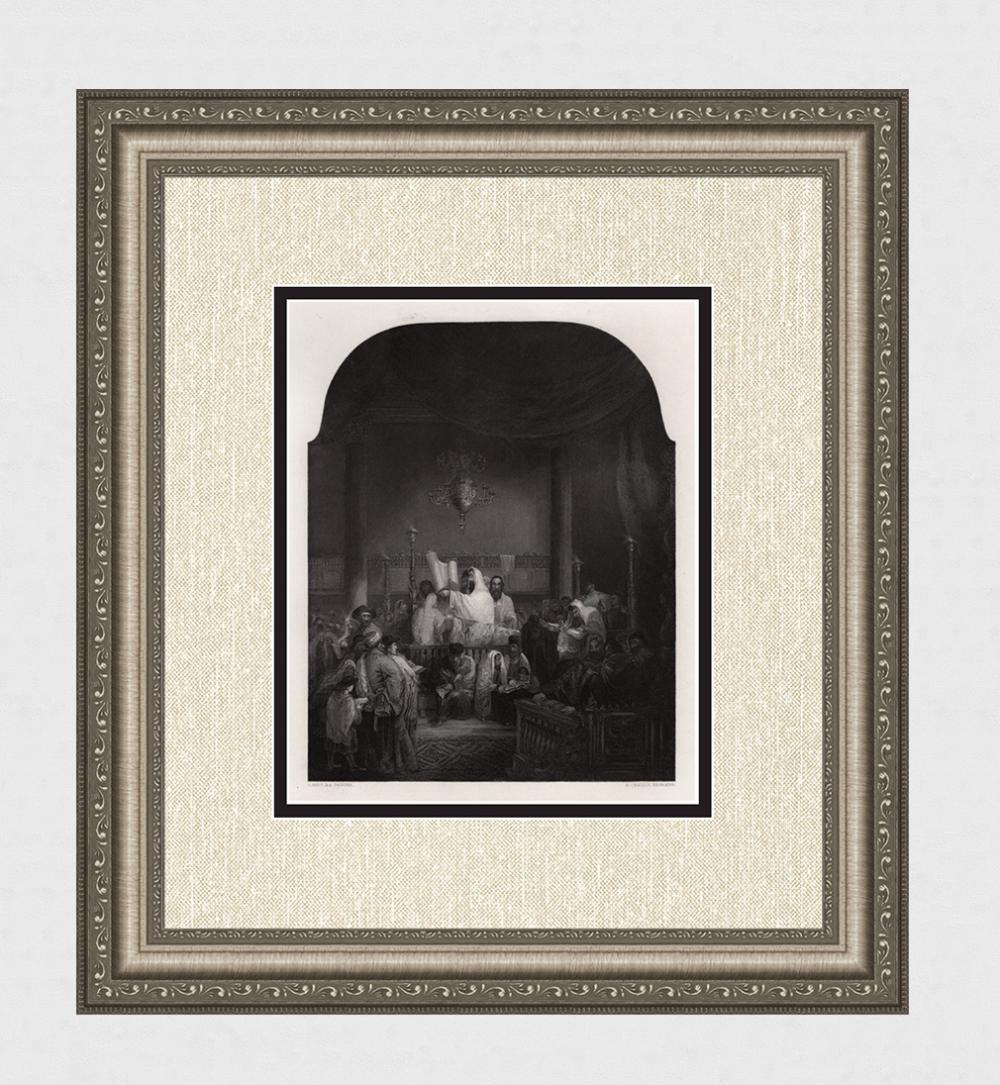 Solomon HART 1800s Engraving The Jewish Synogogue Signed FRAMED