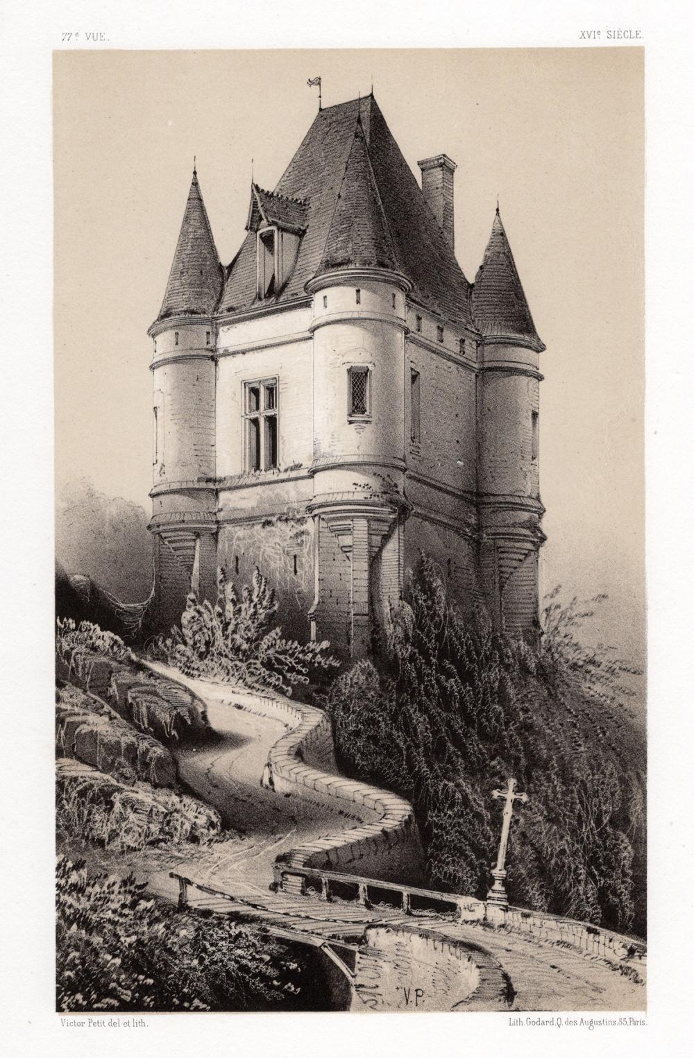 Original Victor Petit 1800s Lithograph Le Mesnil Signed Framed