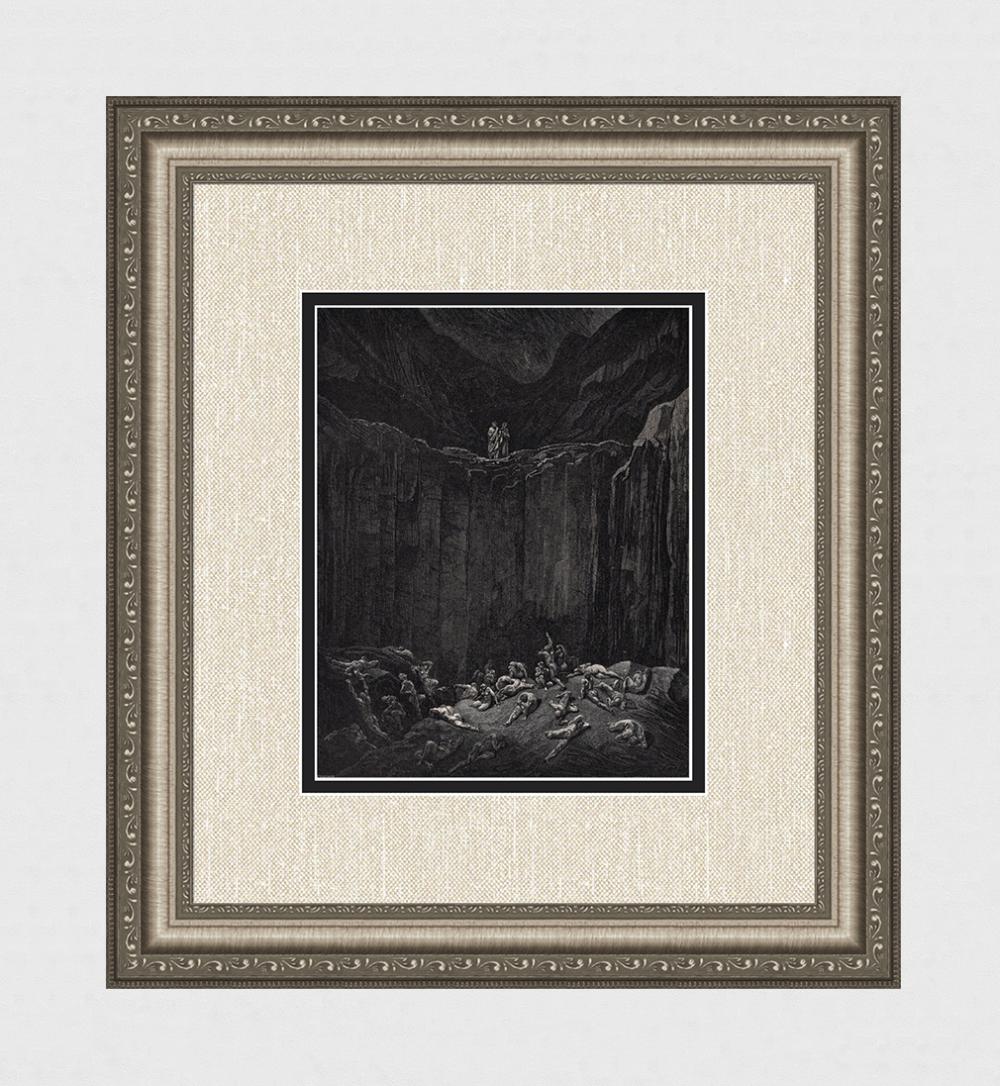GUSTAVE DORE 1800s Divine Comedy Woodcut "Forgers Punishment" Framed Signed COA