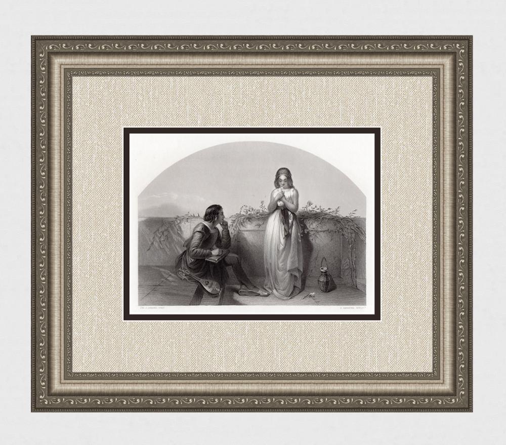 Joseph John Jenkins 1855 Antique Engraving Love at First Sight Framed Signed