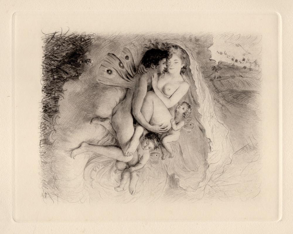 Cupid and Psyche Original 1955 Paul-Emile Becat Limited Drypoint Framed