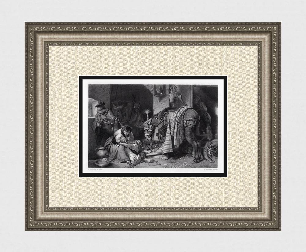 JOHN PHILLIP 1800s Antique Engraving "Wounded Contrabandista" SIGNED Framed
