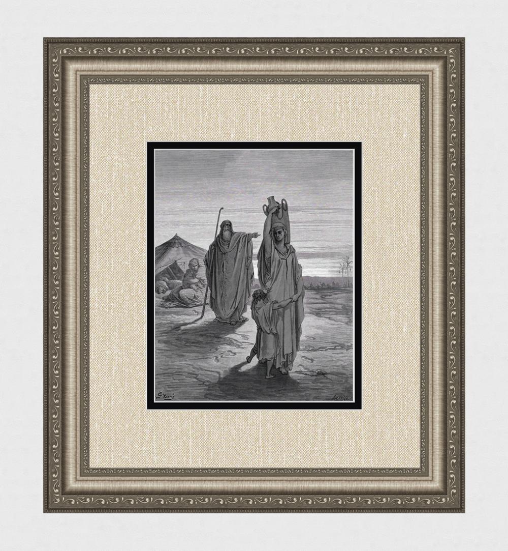 SIGNED GUSTAVE DORE'S BIBLE 1800s Woodcut Hagar and Ishmael Depart FRAMED