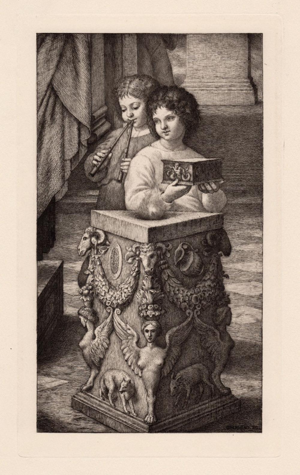 Raphael Children at the Altar etching signed
