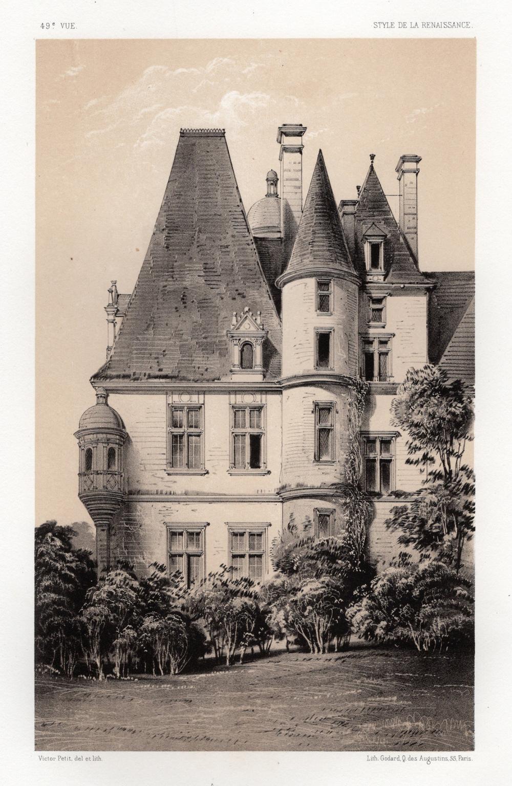 FRAMED VICTOR PETIT Original 1800s Lithograph Castle of Lion-sur-Mer SIGNED