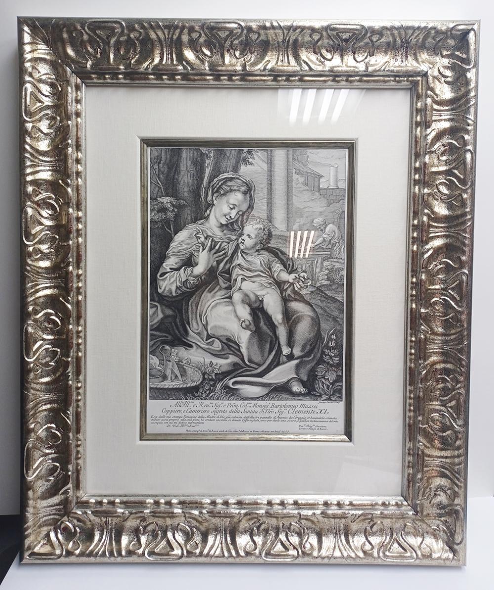 Correggio Madonna of the Basket Engraving late 1600's