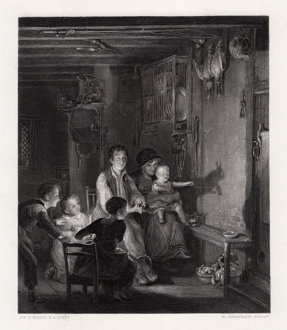 1800s DAVID WILKIE 1800s Engraving Shadow Play SIGNED FRAMED