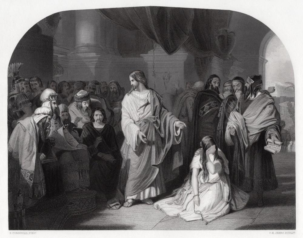 Edward Henry Corbould 1800s Engraving Go, and Sin No More Framed