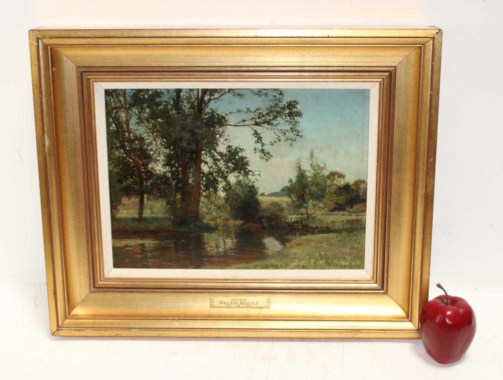 Attributed to Willard Metcalf oil on board landscape