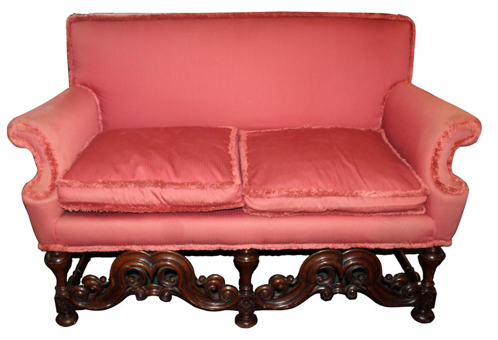 English William and Mary carved walnut settee