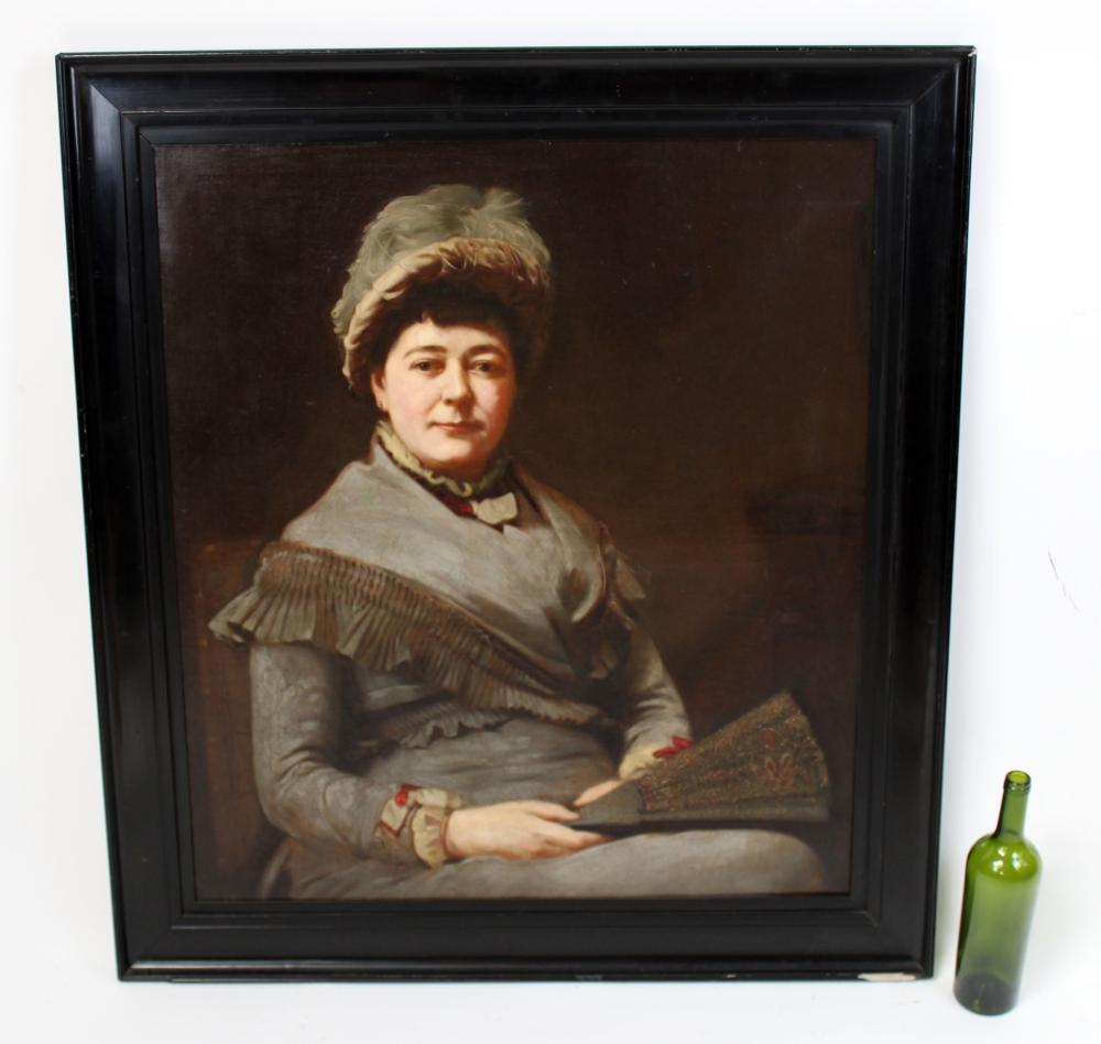 Oil on canvas portrait of woman seated