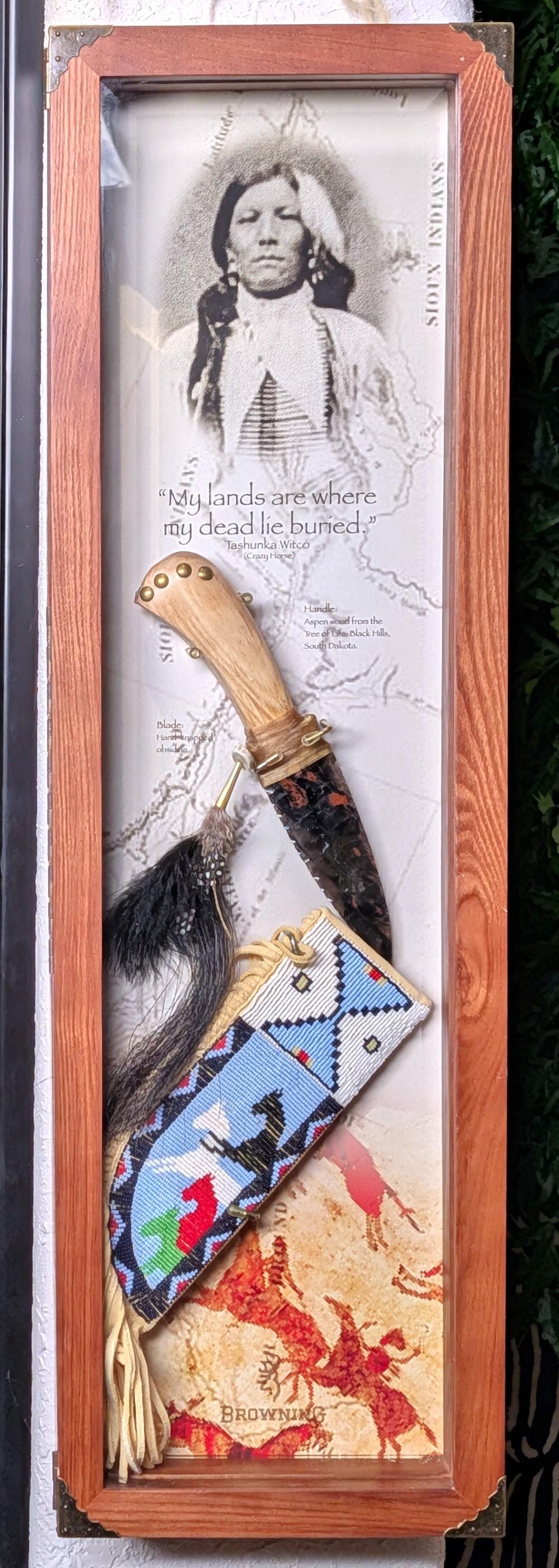 Browning Crazy Horse Knapped Obsidian Knife Display with Sheath