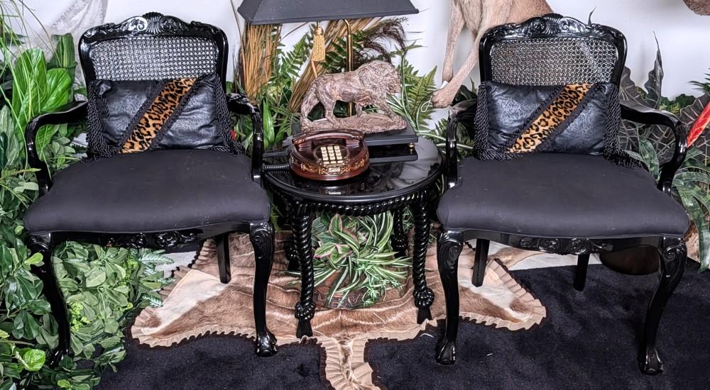 Pair of Cane Back Black Lacquer Arms Chairs
