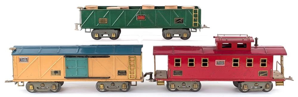 American Flyer 4011 Caboose, 4017 Gondola, 4018 Boxcar