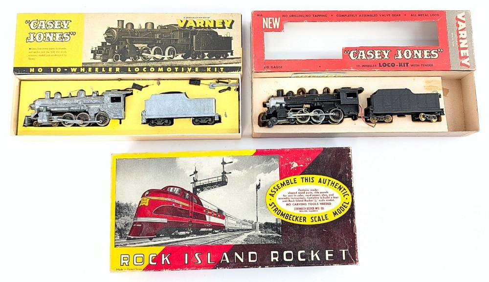 (2) HO Varney Casey Jones 10-Wheeler Loco Kit and Strombecker Rock Island Rocket Kit