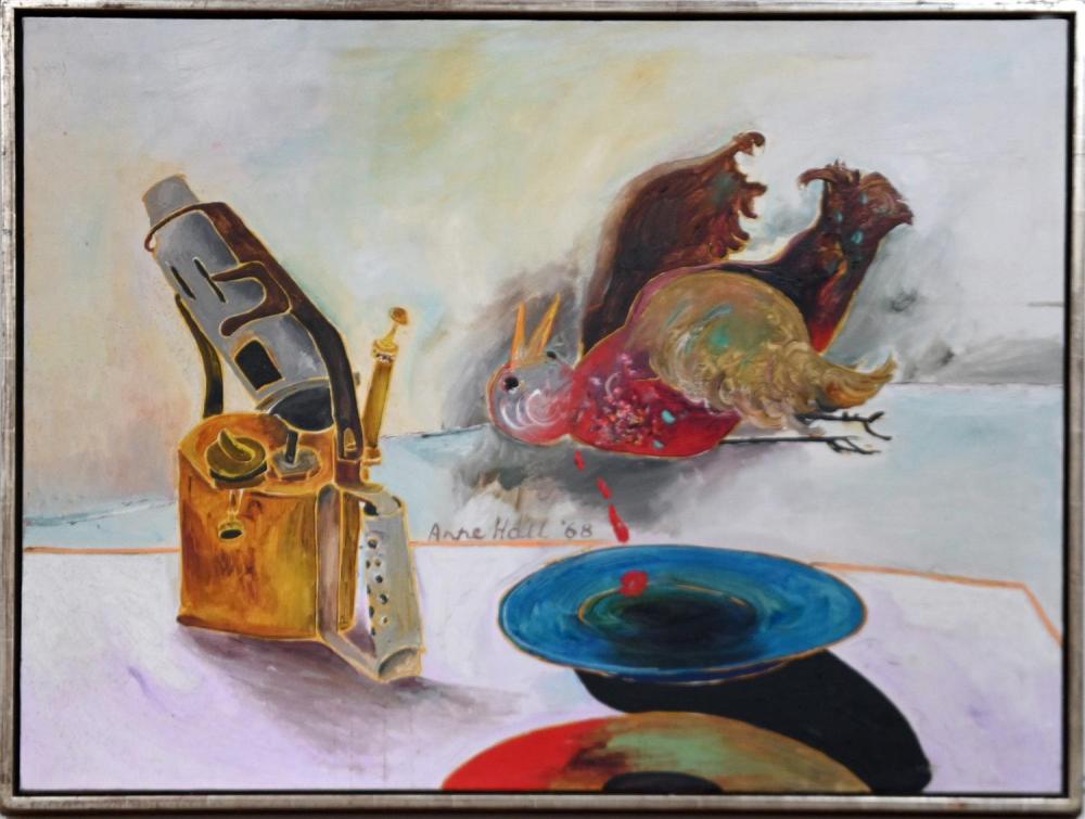 Sold at Auction Anne Hall, ANNE HALL, BIRD AND THE BLOWLAMP 1968, SIGNED CENTRE, OIL ON CANVAS