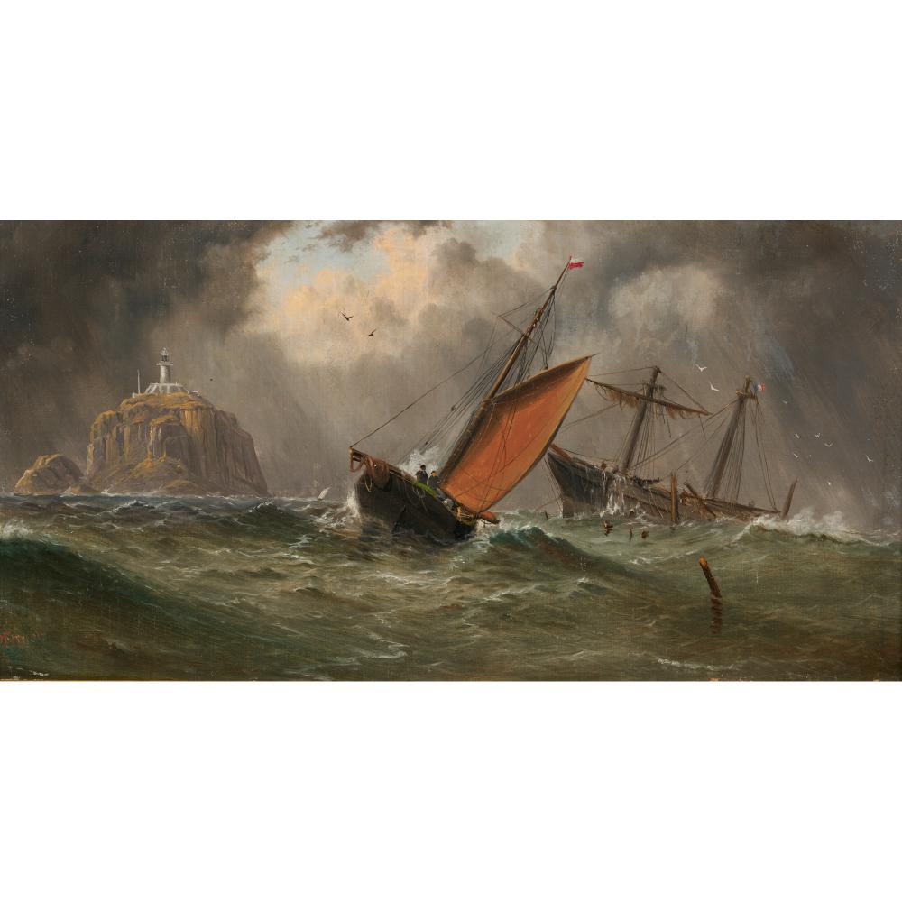 HAUGHTON FORREST (1826-1925) (Maritime Scene) oil on board 25 x 50cm