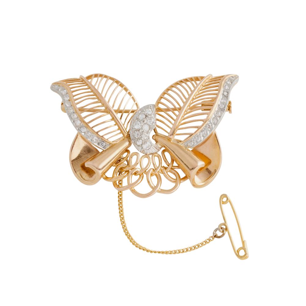 18CT TWO-TONE GOLD AND DIAMOND BROOCH