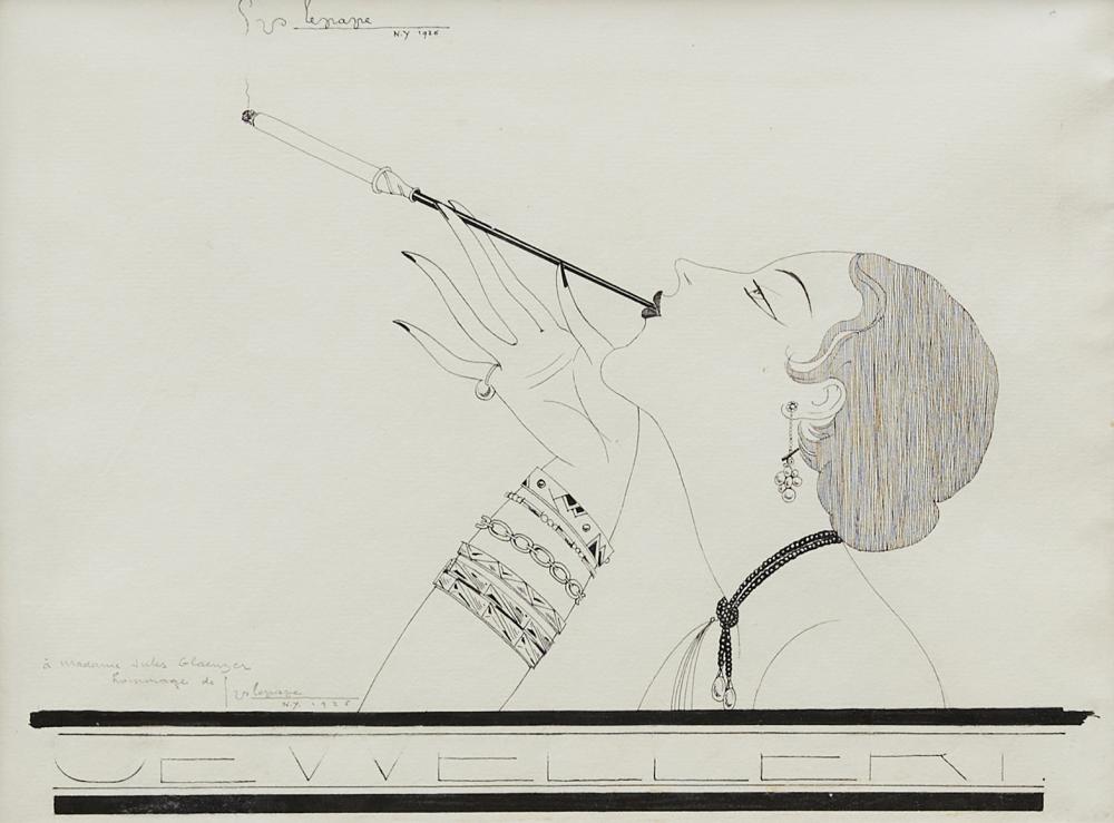 After GEORGES LEPAPE (French, 1887-1971) Madame Jules Glaenzer 1926 ink on paper 21 x 28cm (37 x 44.5cm framed)