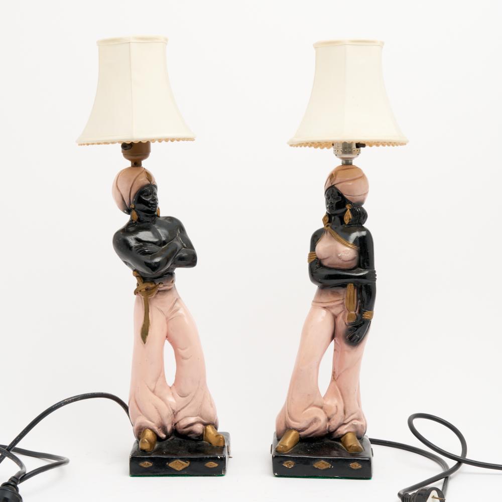 A PAIR OF SANTA FE MID-CENTURY PLASTER FIGURAL LAMPS H.56CM