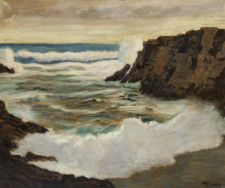 Frederick Judd Waugh, American (1861-1940), Crashing waves along the shore, oil on canvas, 20 x 23 3/4 inches
