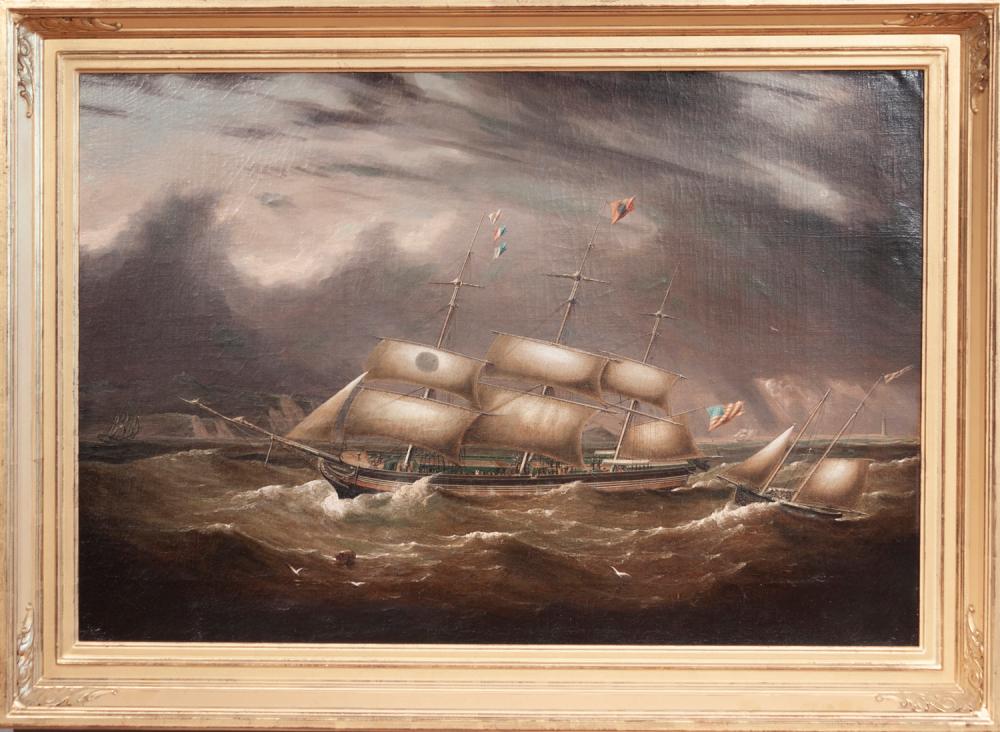 American School, 19th century, Maritime Scene, oil on canvas, 25 x 36 1/2 inches