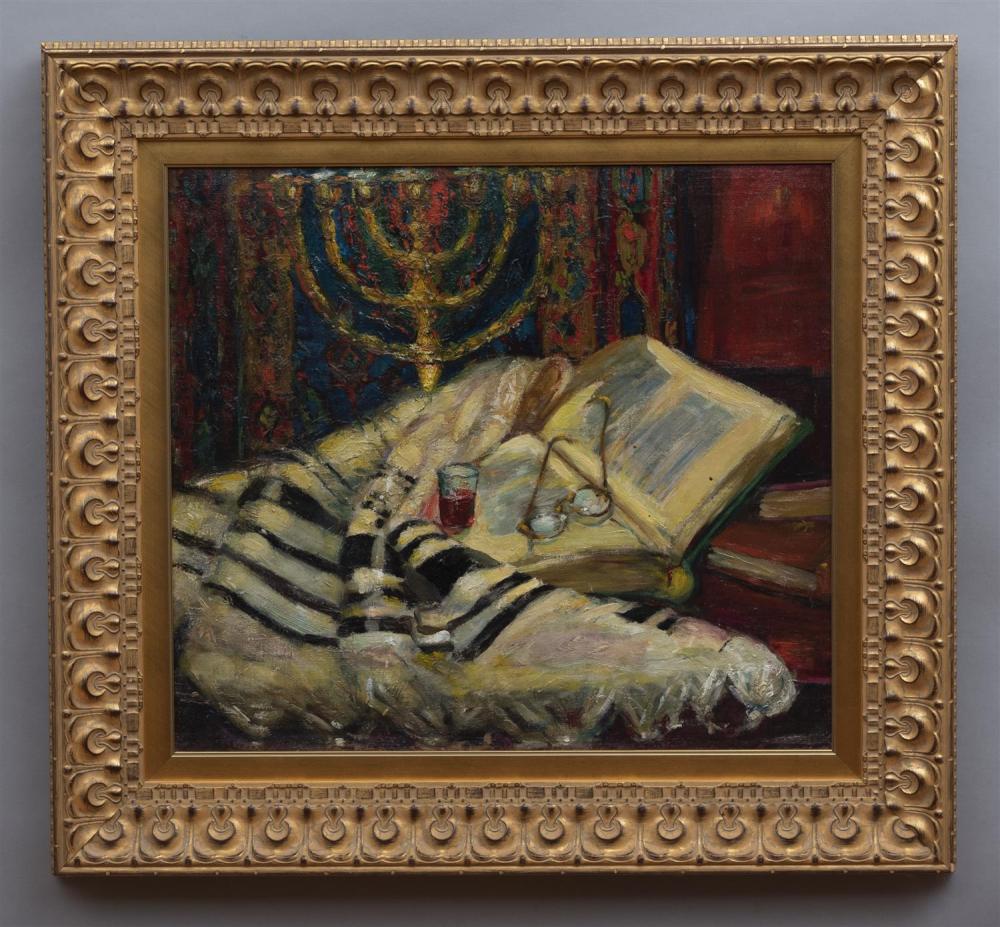 20th century, Still life of Judaica, oil on canvas, 26 x 28 inches