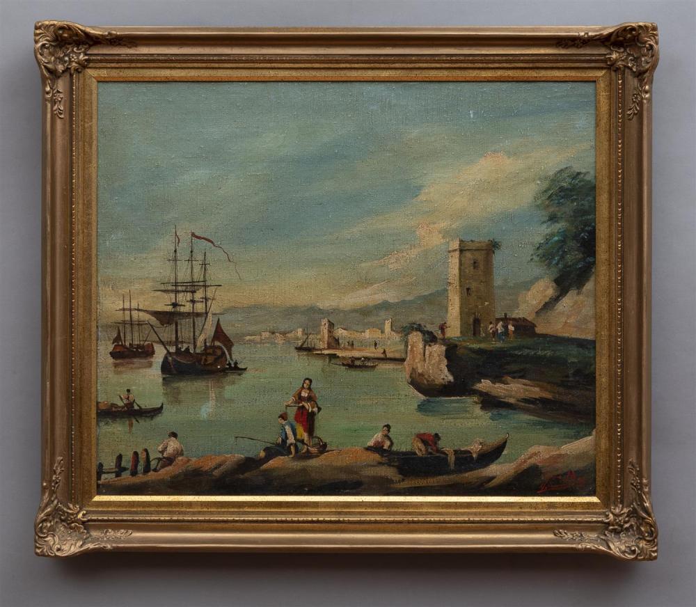 Collini, Italian, 20th century, Venetian Harbor, oil on canvas, 20 x 24 inches