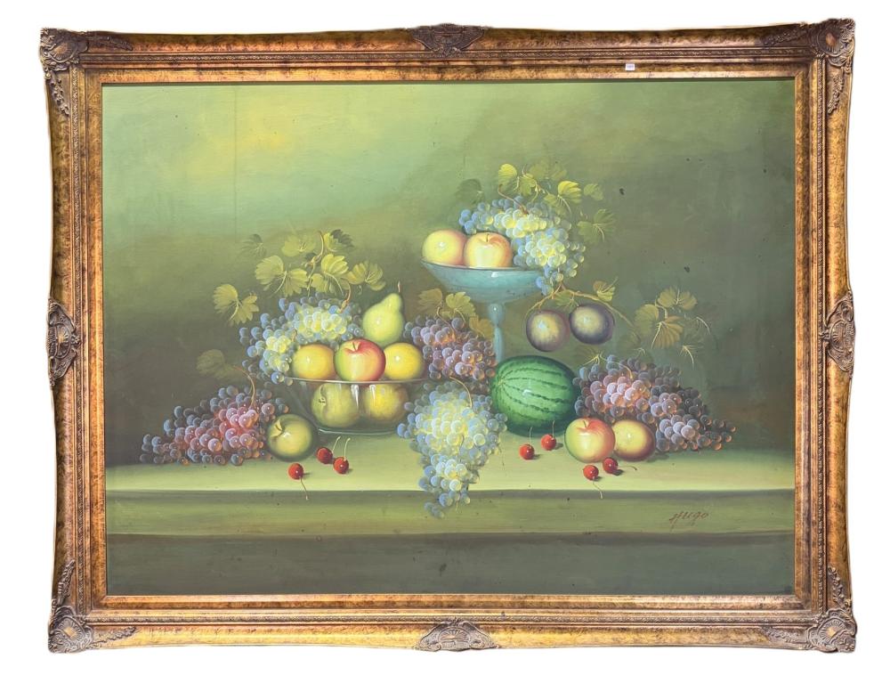 FRUIT STILL LIFE OIL ON CANVAS SINGED BY HUGO
