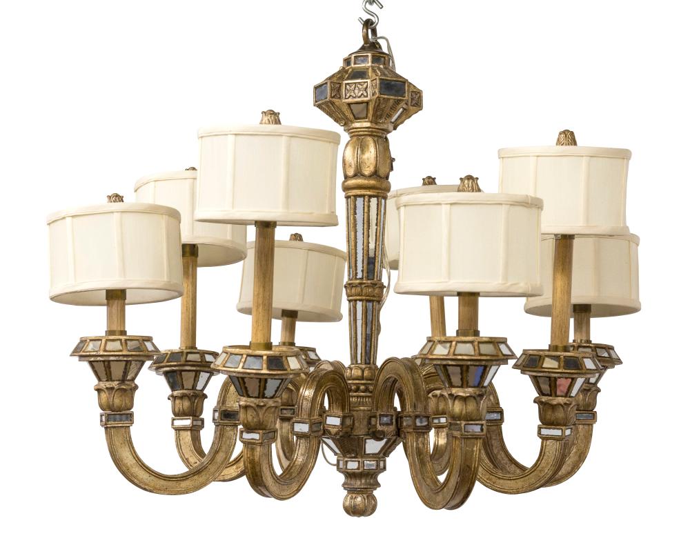 Regency Style Mirrored Silver & Gold Leaf Chandelier