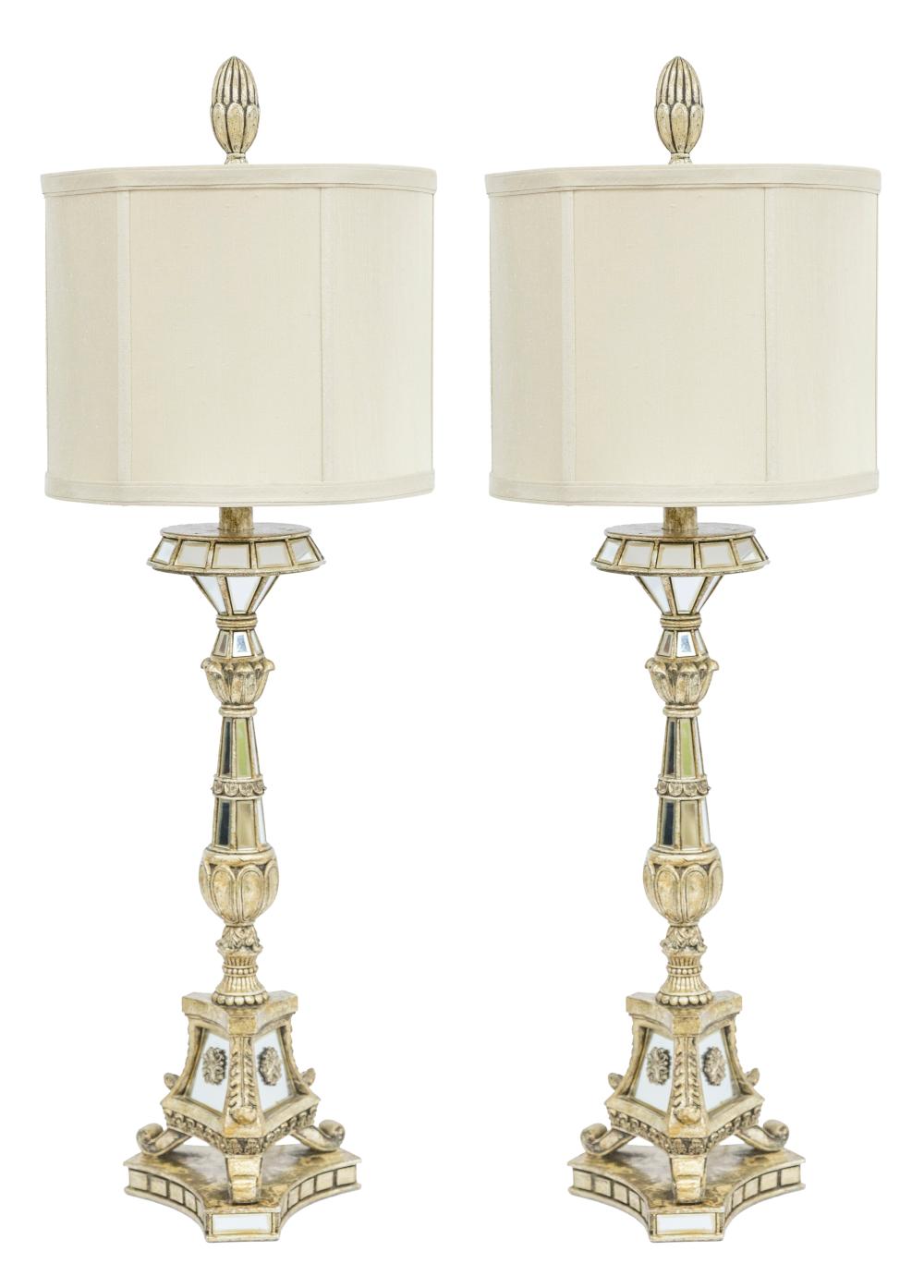 Distressed Silver Leaf Regency Style Table Lamps