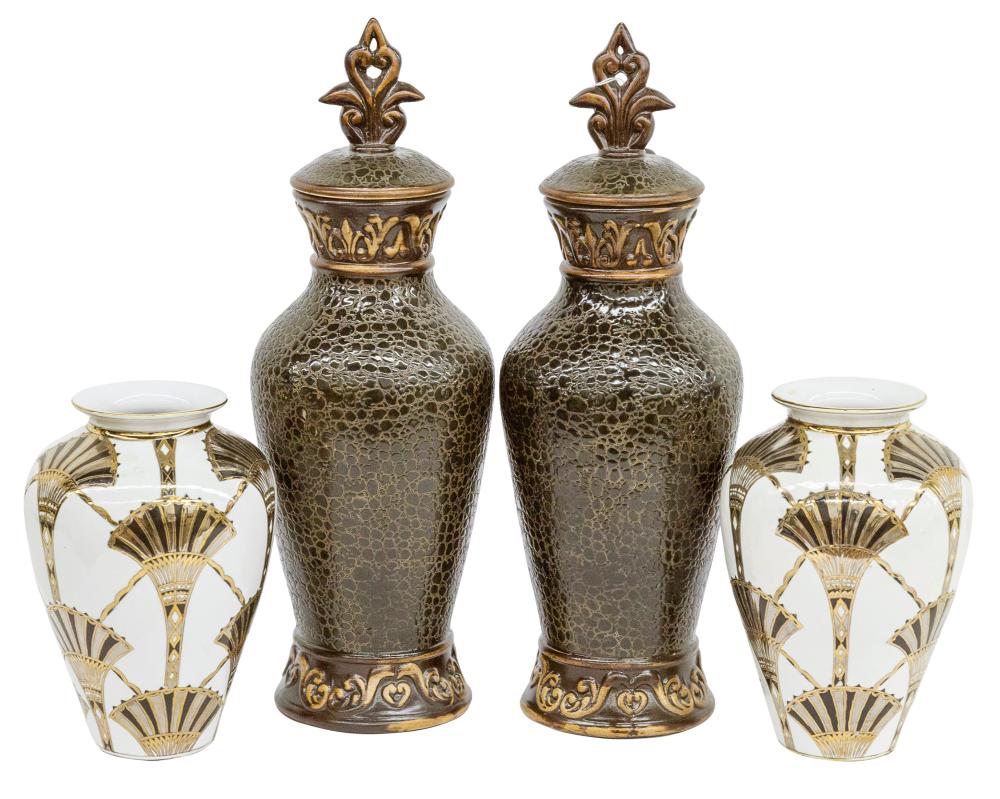 Pair of Lidded Vases & Art Deco Revival Vases