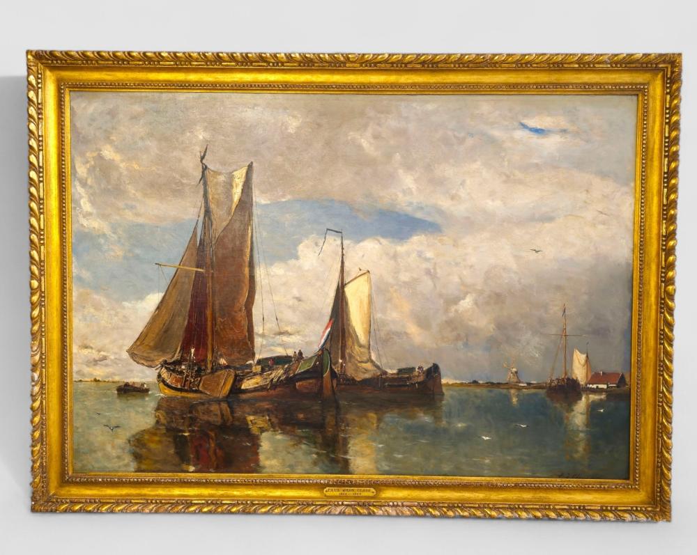 Paul Jean Clays (1819-1900, Belgium) Oil, Ships Casting Out