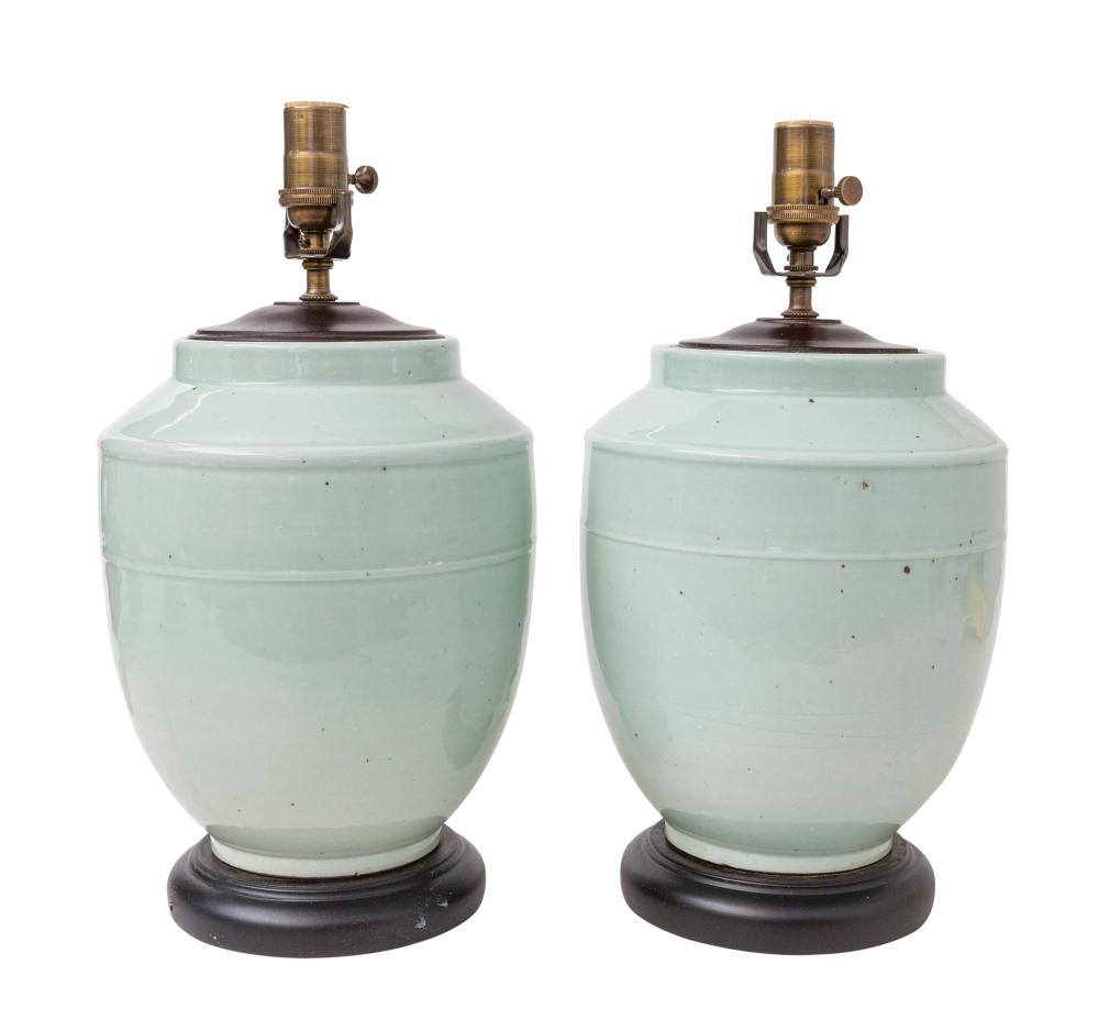 Pair of Chinese Celadon Lamps