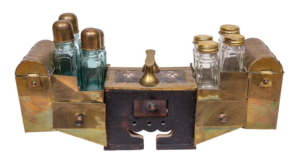 Antique Asian Teak & Brass Shoe Shine Holder