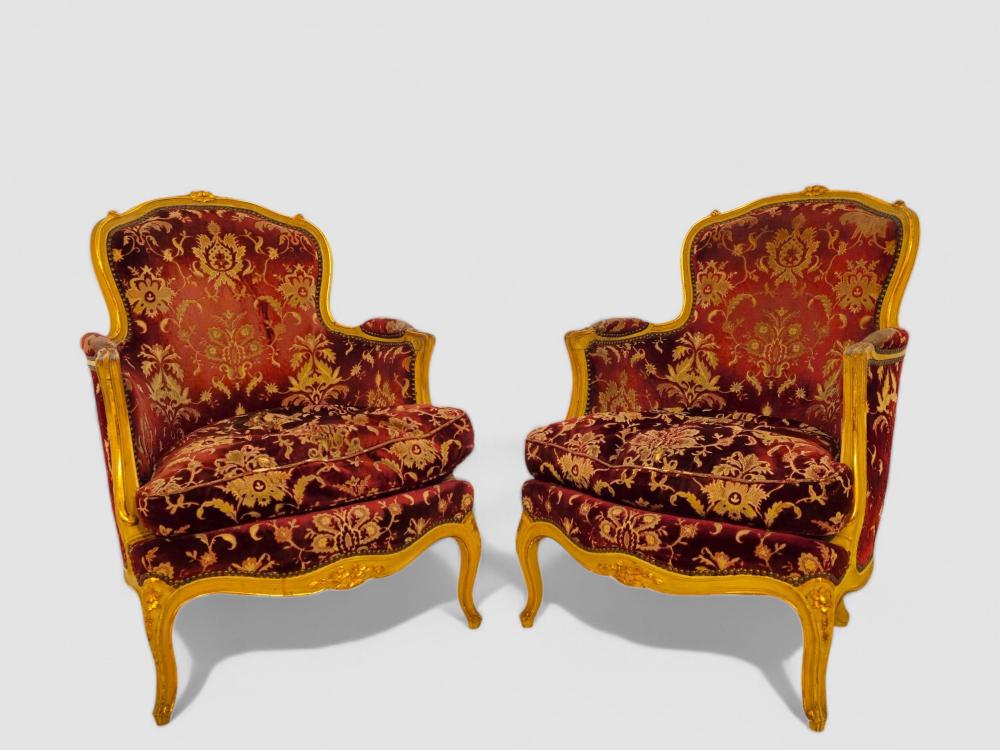 French Louis XV Style Bergère's Lounge Chairs