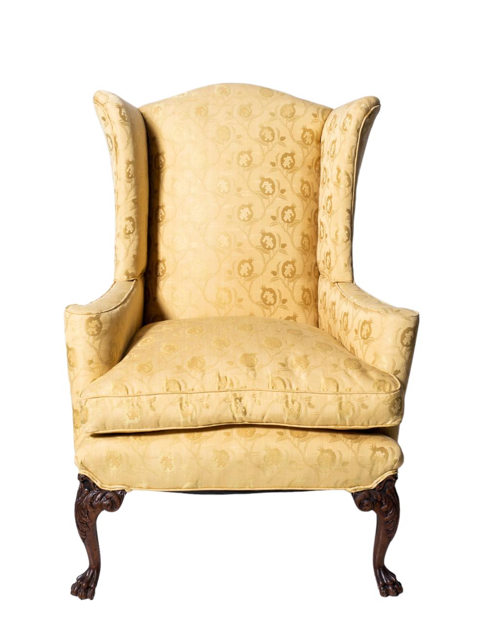 Silk Damask Flared Wing Chair